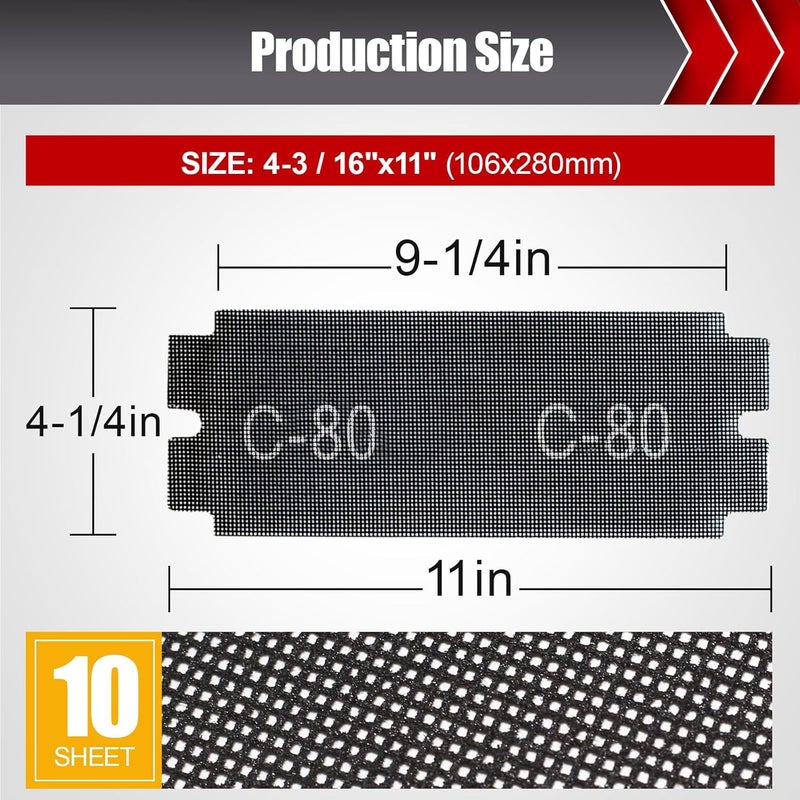 BOSHCRAFT 80 Grit Sanding Screen Mesh Sheet, 15 Pcs Drywall Sandpaper Assortment Wet or Dry Sandpaper for Wood Metal Automative Hand Sander Pole Sander 4-3/16" x 11" - Image 2
